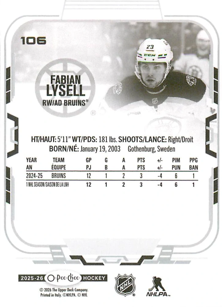 2025-26 UD O-Pee-Chee - Fabian Lysell #106