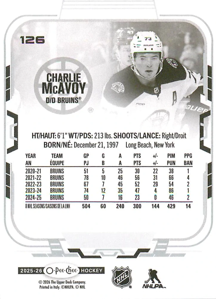 2025-26 UD O-Pee-Chee - Charlie McAvoy #126