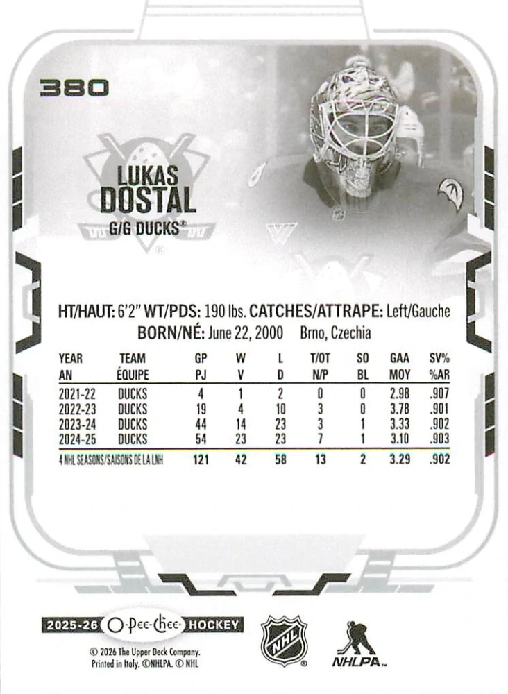 2025-26 UD O-Pee-Chee - Lukáš Dostál #380
