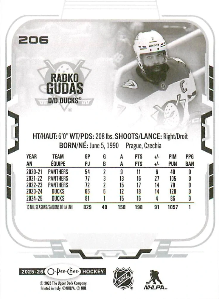2025-26 UD O-Pee-Chee - Radko Gudas #206