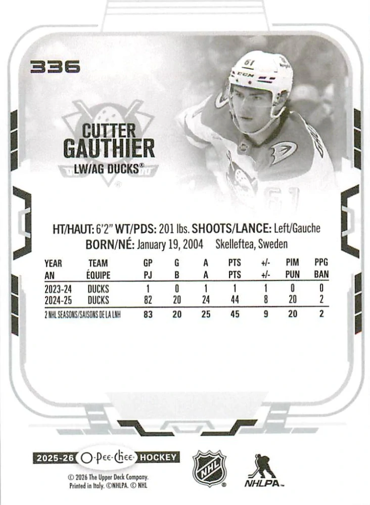 2025-26 UD O-Pee-Chee - Cutter Gauthier #336