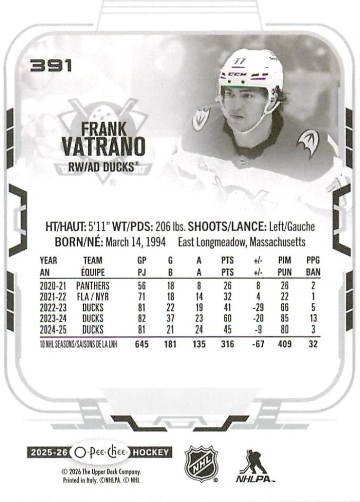 2025-26 UD O-Pee-Chee - Frank Vatrano #391