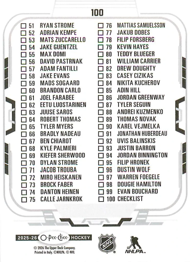 2025-26 UD O-Pee-Chee - Checklist 001-100 #100