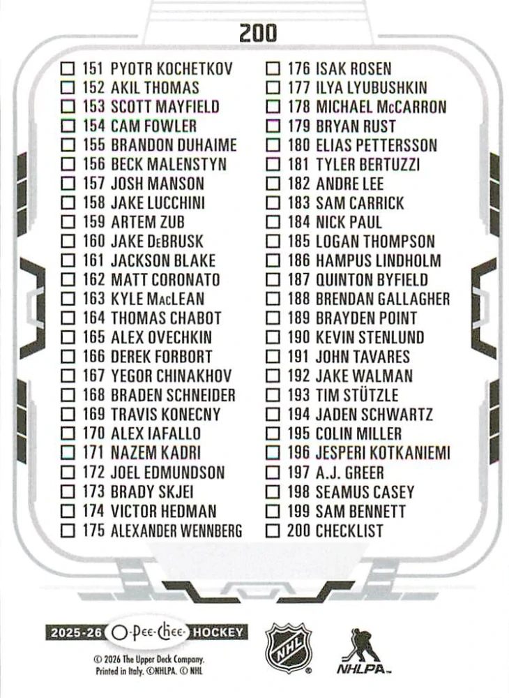 2025-26 UD O-Pee-Chee - Checklist 101-200 #200