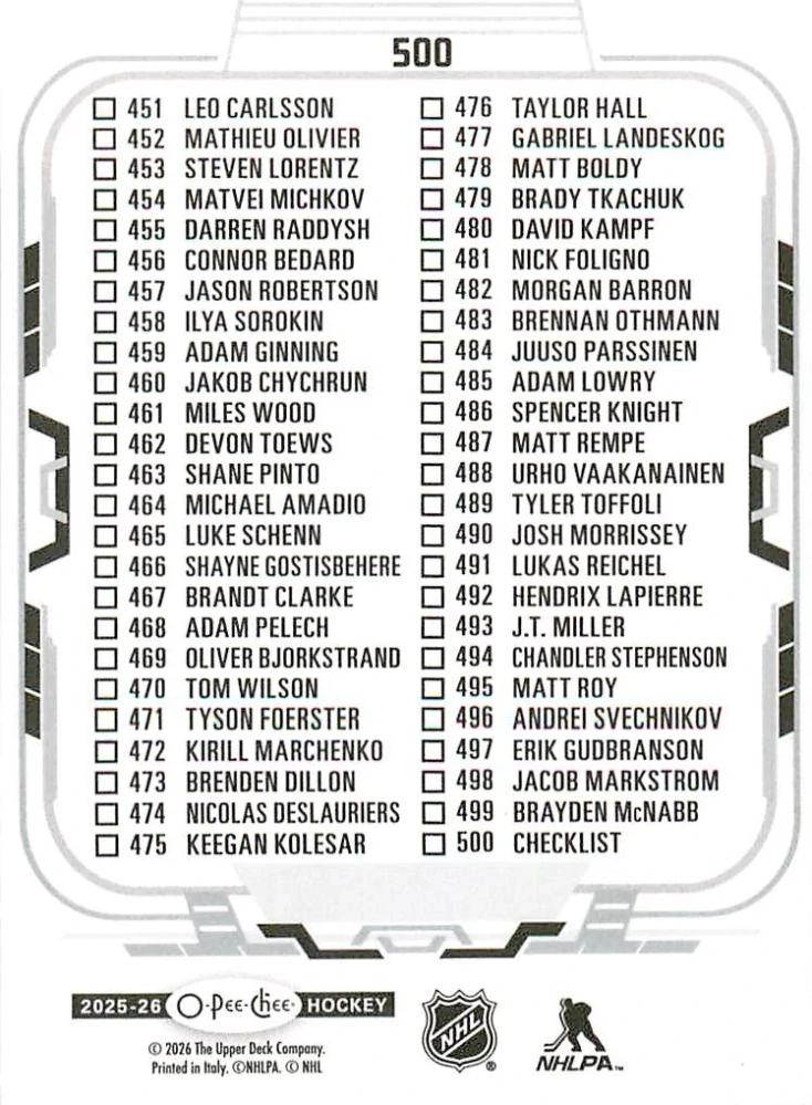 2025-26 UD O-Pee-Chee - Checklist 401-500 #500