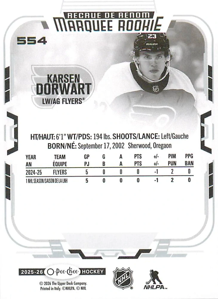 2025-26 UD O-Pee-Chee - Karsen Dorwart - Marquee Rookie #554