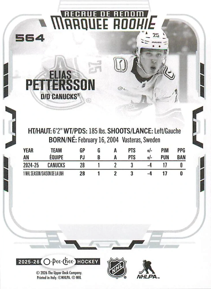2025-26 UD O-Pee-Chee - Elias Pettersson - Marquee Rookie #564