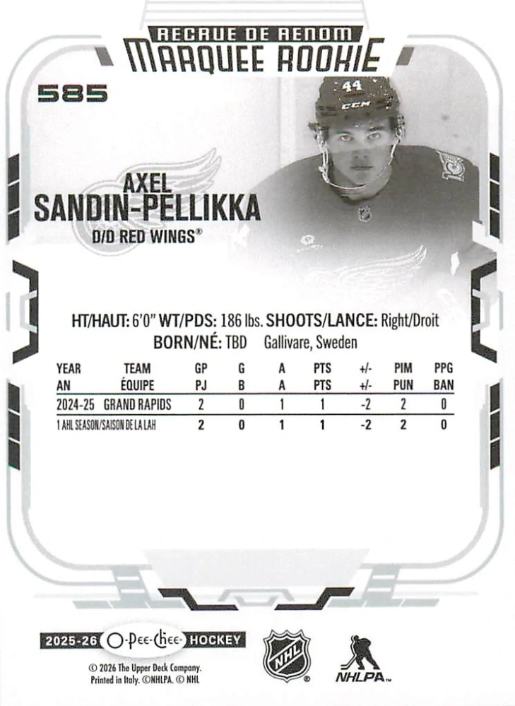2025-26 UD O-Pee-Chee - Axel Sandin-Pellikka - Marquee Rookie #585