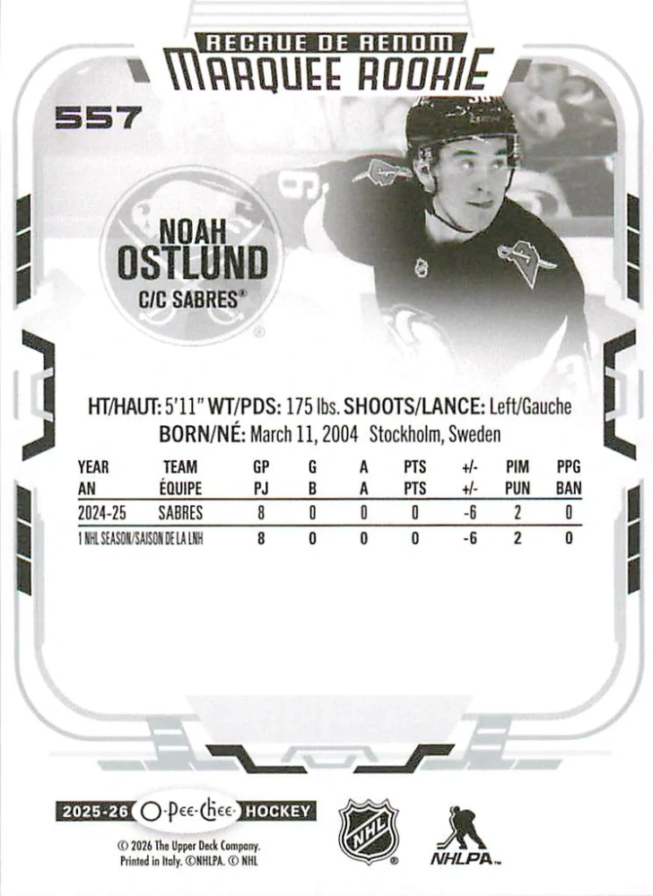 2025-26 UD O-Pee-Chee - Noah Ostlund - Marquee Rookie #557