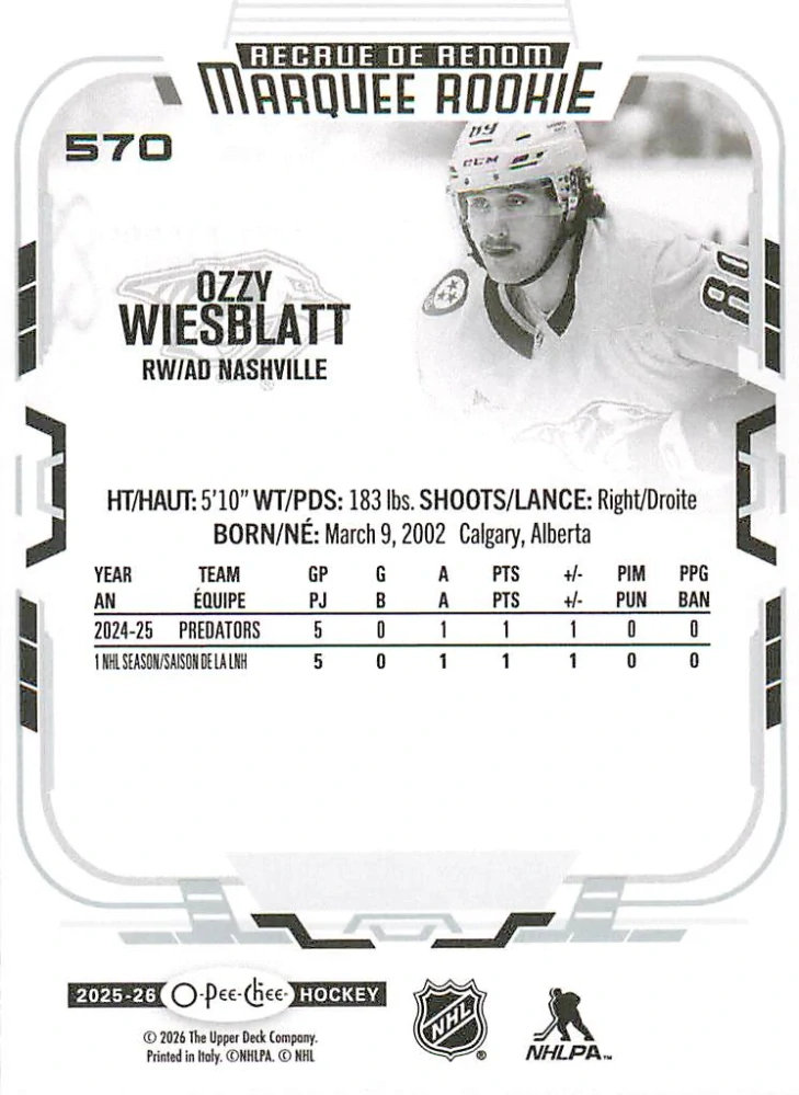 2025-26 UD O-Pee-Chee - Ozzy Wiesblatt - Marquee Rookie #570