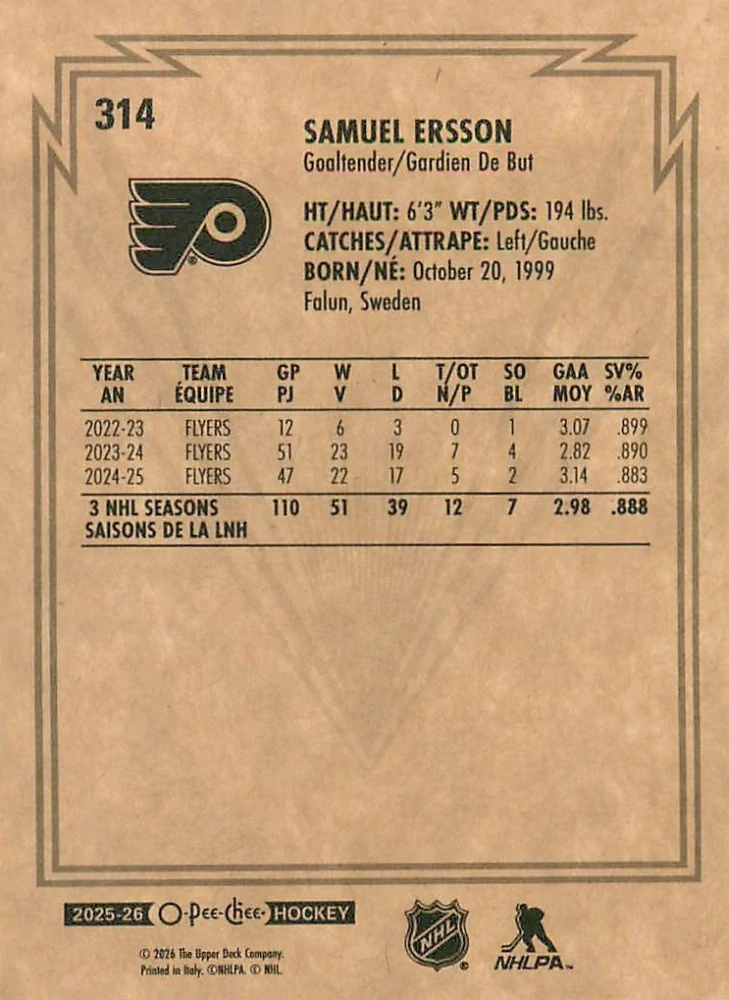 2025-26 UD O-Pee-Chee - Samuel Ersson - Retro #314