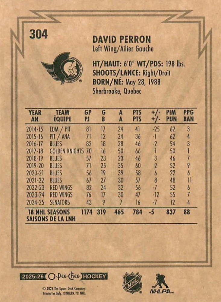 2025-26 UD O-Pee-Chee - David Perron - Retro #304