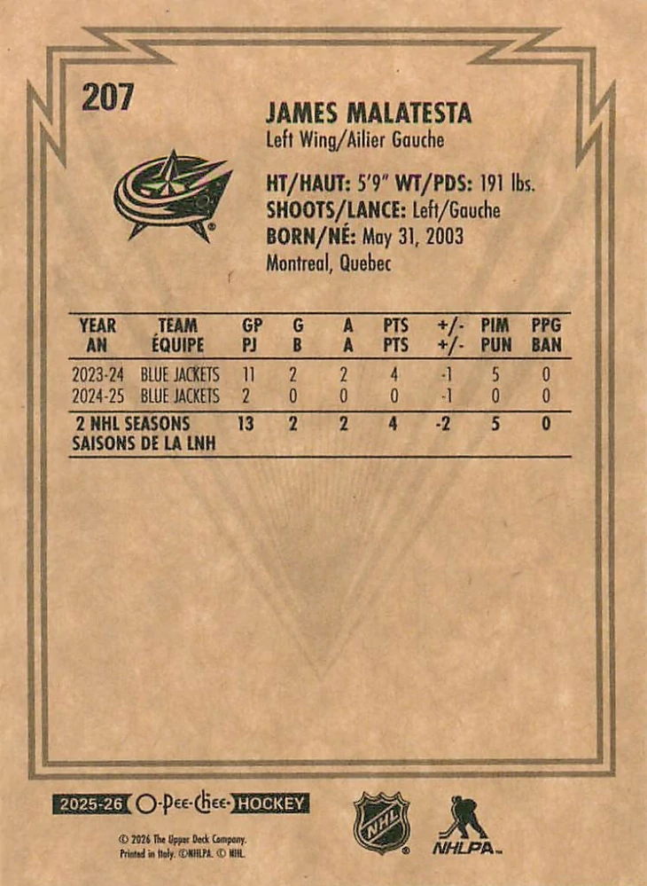 2025-26 UD O-Pee-Chee - James Malatesta - Retro #207