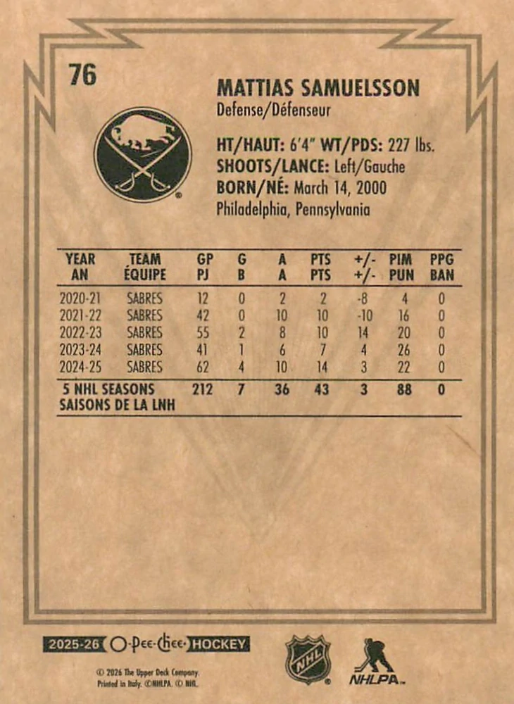 2025-26 UD O-Pee-Chee - Mattias Samuelsson - Retro #76