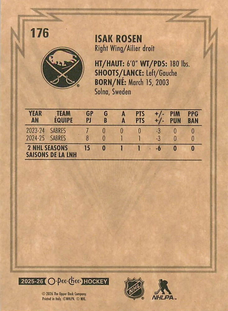 2025-26 UD O-Pee-Chee - Isac Rosen - Retro #176