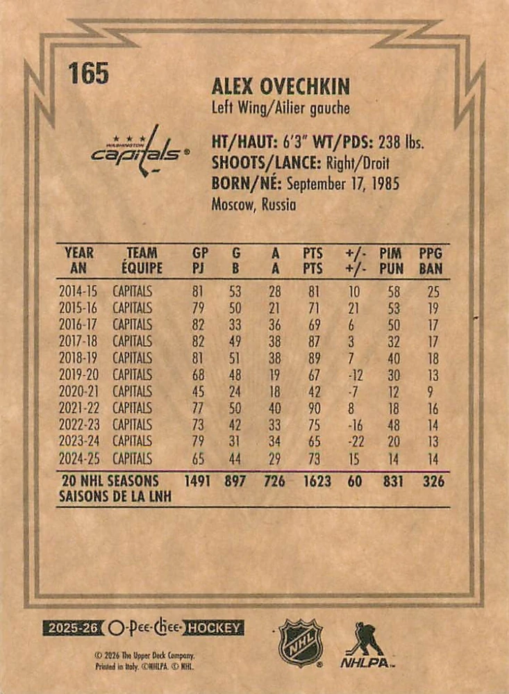 2025-26 UD O-Pee-Chee - Alex Ovechkin - Retro #165