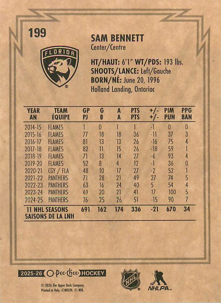 2025-26 UD O-Pee-Chee - Sam Bennett - Retro #199