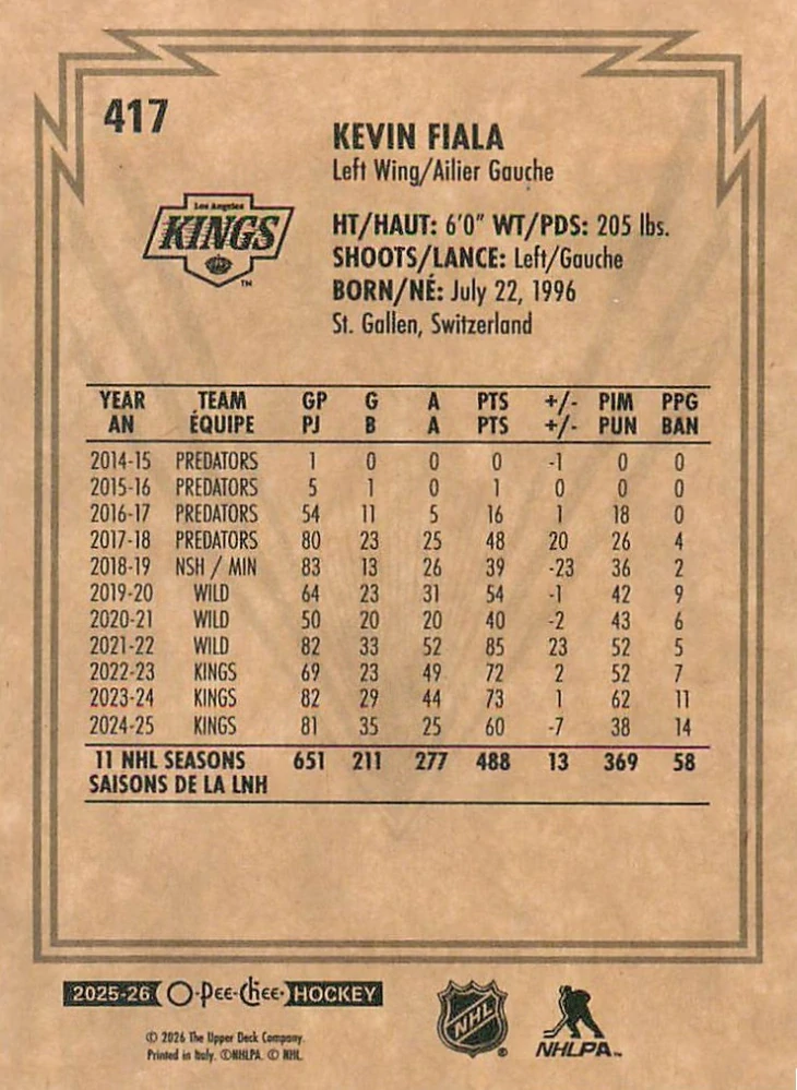 2025-26 UD O-Pee-Chee - Kevin Fiala - Retro #417