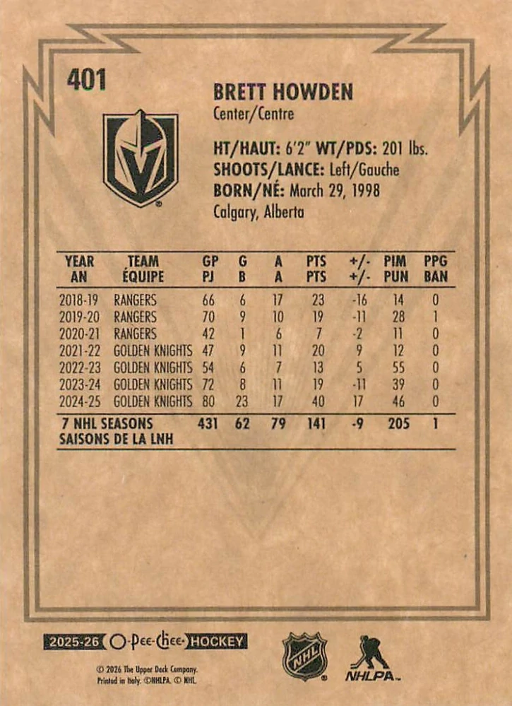 2025-26 UD O-Pee-Chee - Brett Howden - Retro #401