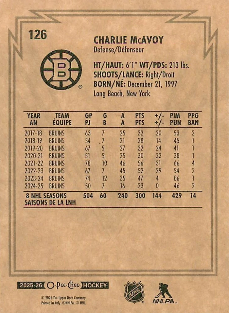2025-26 UD O-Pee-Chee - Charlie McAvoy - Retro #126