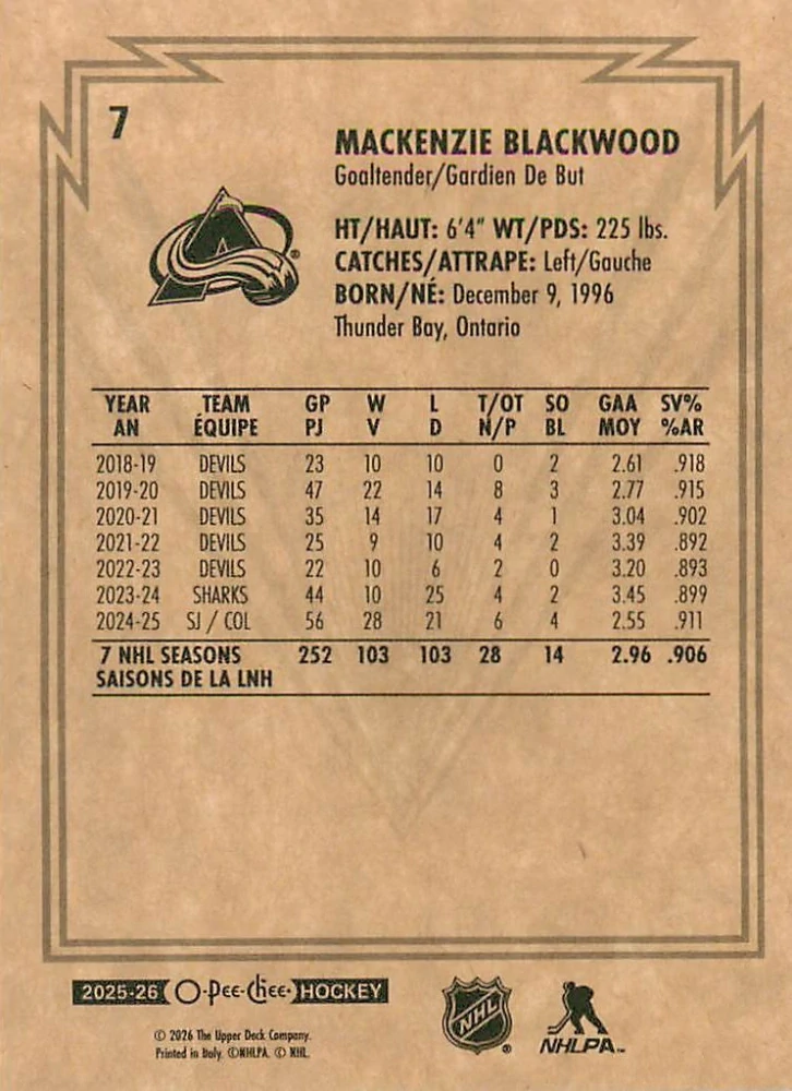 2025-26 UD O-Pee-Chee - Mackenzie Blackwood - Retro #7