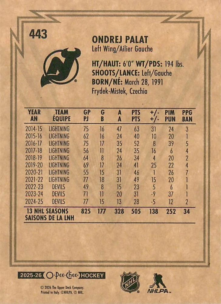 2025-26 UD O-Pee-Chee - Ondřej Palát - Retro #443