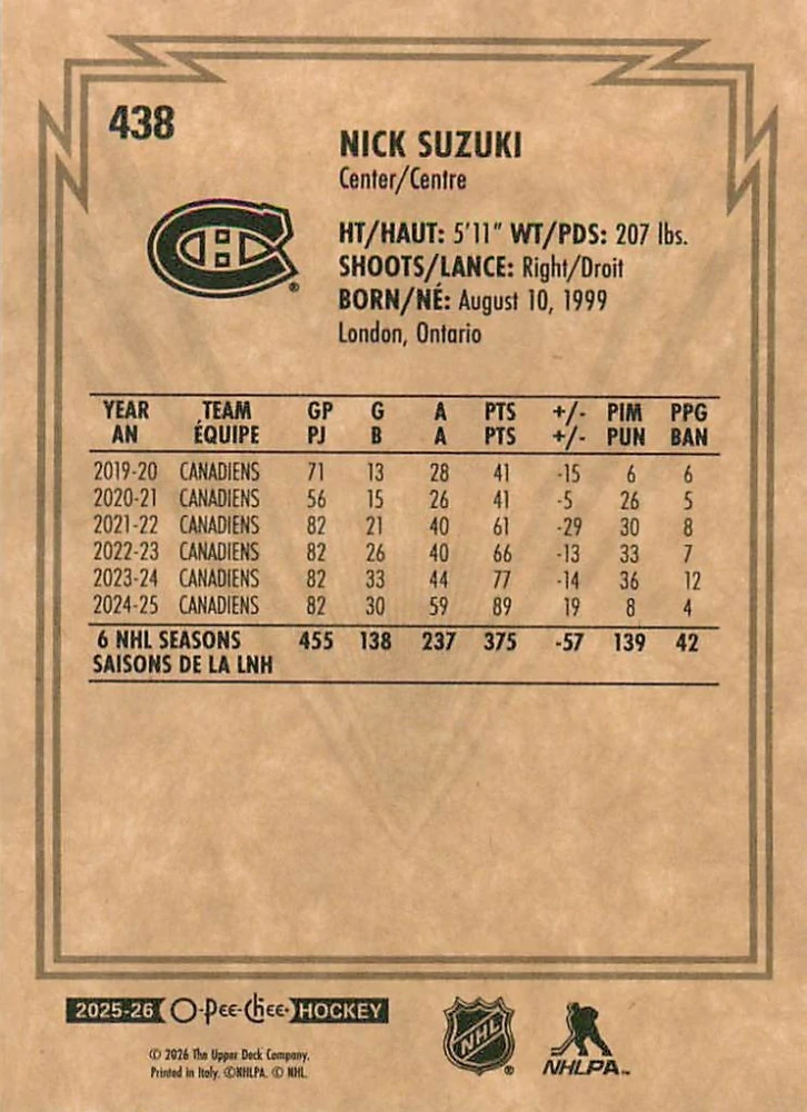 2025-26 UD O-Pee-Chee - Nick Suzuki - Retro #438