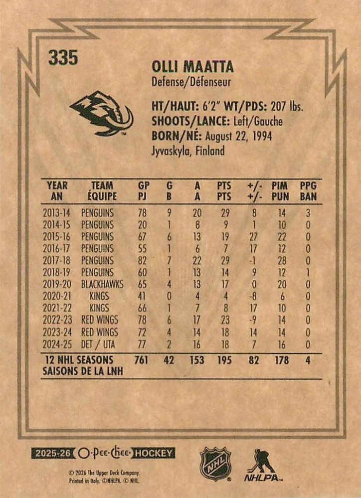 2025-26 UD O-Pee-Chee - Olli Maatta - Retro #335