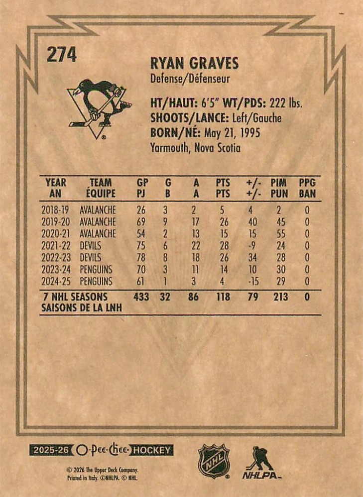 2025-26 UD O-Pee-Chee - Ryan Graves - Retro #274