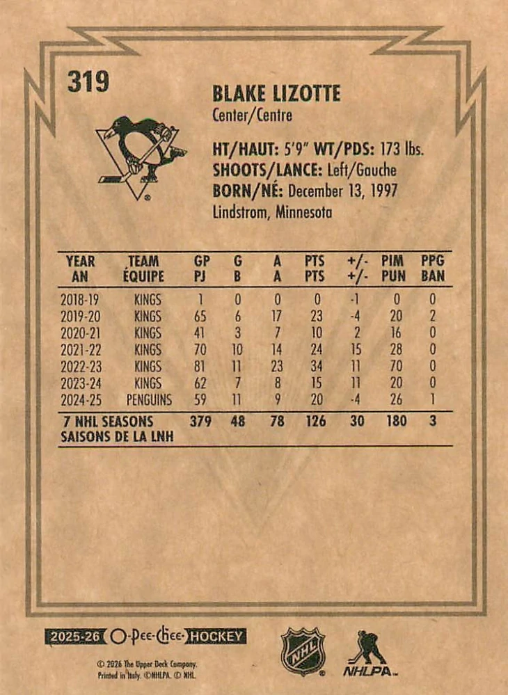 2025-26 UD O-Pee-Chee - Blake Lizotte - Retro #319