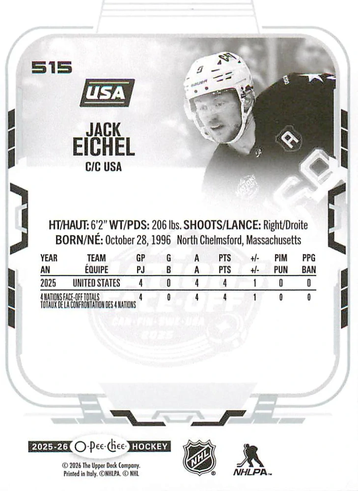 2025-26 UD O-Pee-Chee - Jack Eichel - 4 Nations Face Off #515