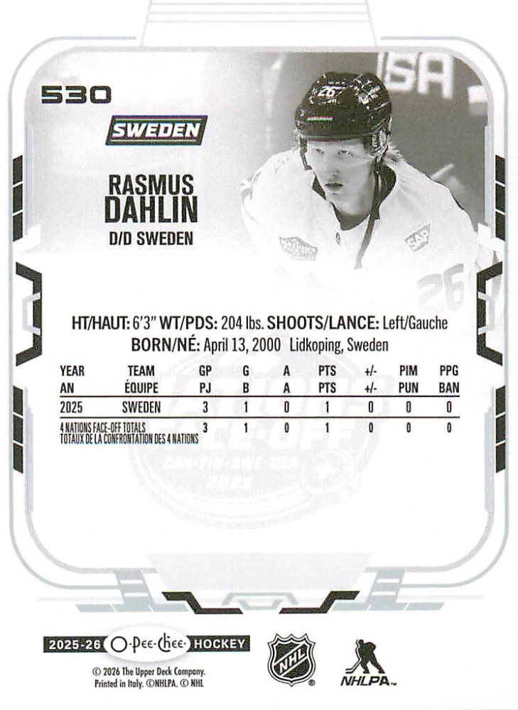 2025-26 UD O-Pee-Chee - Rasmus Dahlin - 4 Nations Face Off #530