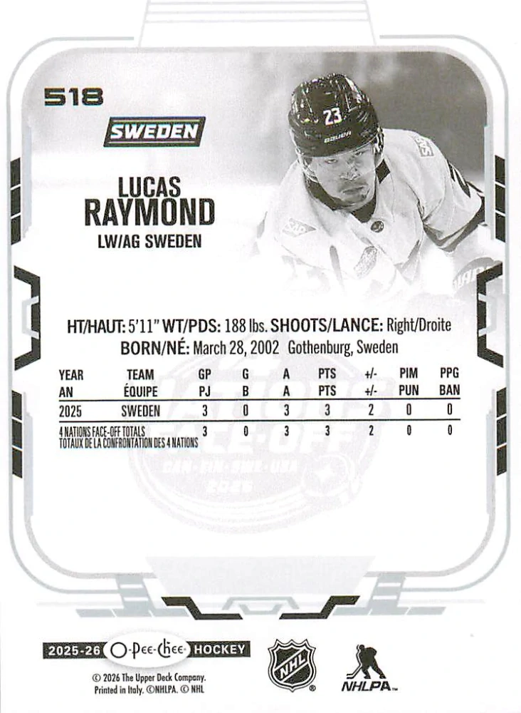 2025-26 UD O-Pee-Chee - Lucas Raymond - 4 Nations Face Off #518