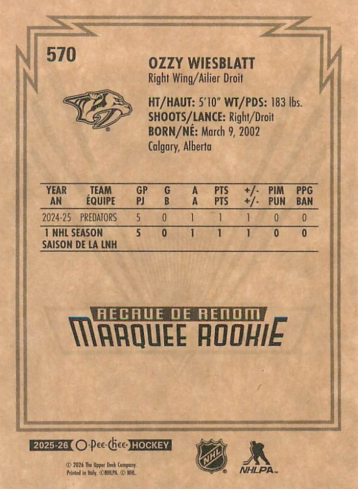 2025-26 UD O-Pee-Chee - Ozzy Wiesblatt - Marquee Rookie - Retro #570