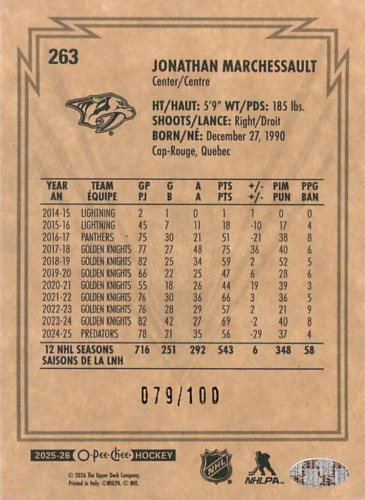 2025-26 UD O-Pee-Chee - Jonathan Marchessault - Retro Black Border /100 #263