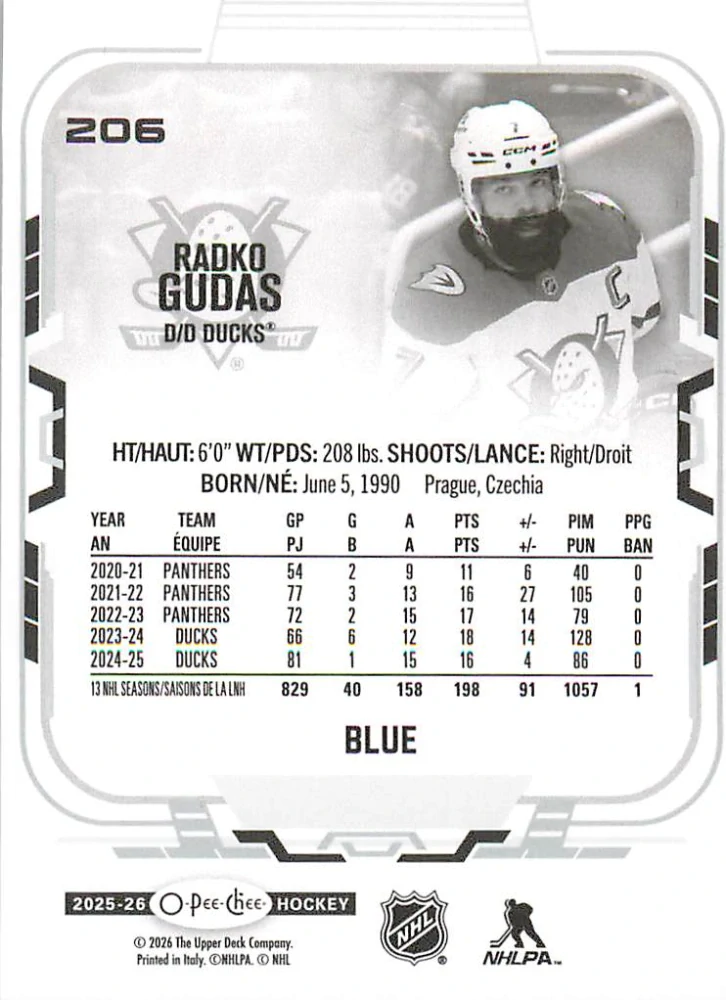 2025-26 UD O-Pee-Chee - Radko Gudas - Blue Border #206