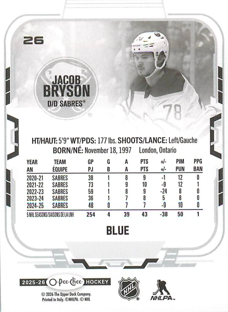 2025-26 UD O-Pee-Chee - Jacob Bryson - Blue Border #26