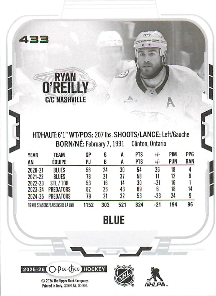 2025-26 UD O-Pee-Chee - Ryan O'Reilly - Blue Border #433