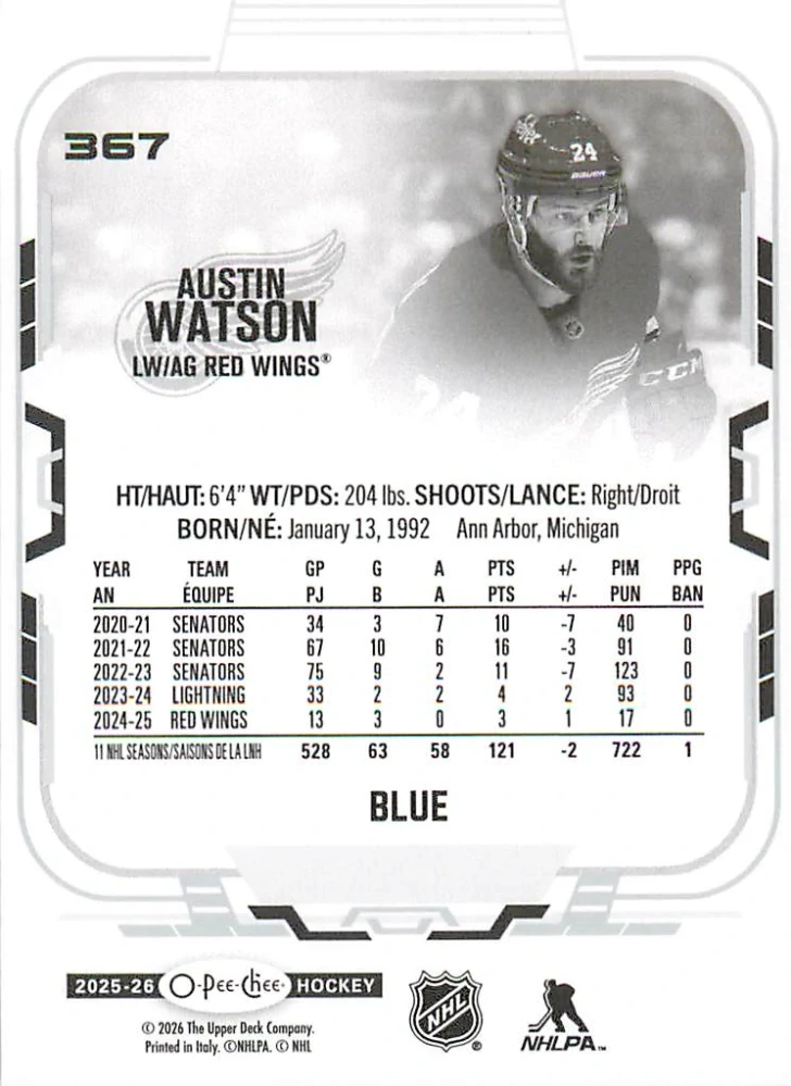 2025-26 UD O-Pee-Chee - Austin Watson - Blue Border #367
