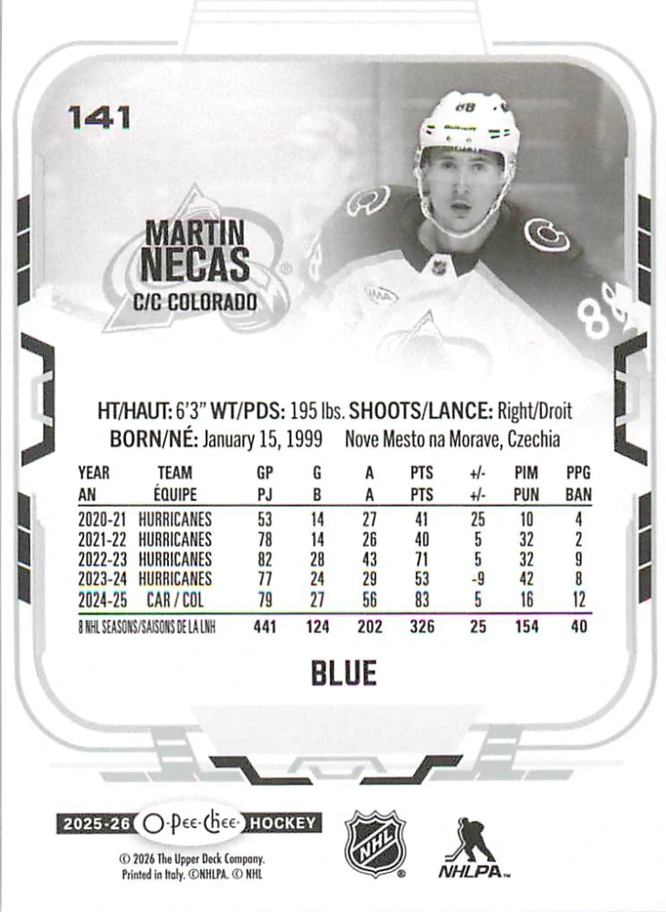 2025-26 UD O-Pee-Chee - Martin Nečas - Blue Border #141