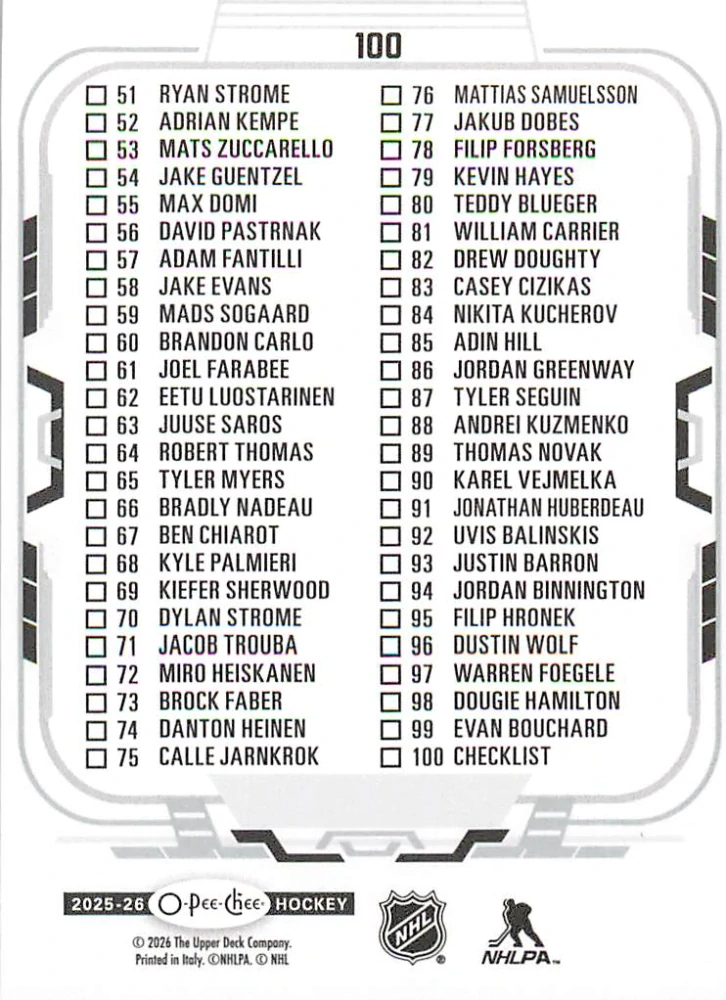 2025-26 UD O-Pee-Chee - Checklist 001-100 - Blue Border #100