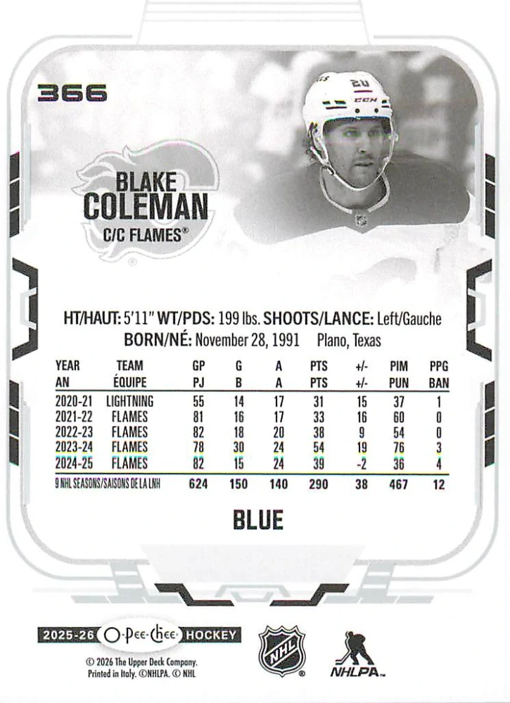 2025-26 UD O-Pee-Chee - Blake Coleman - Blue Border #366