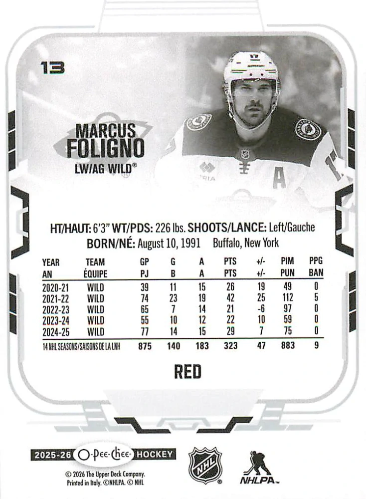 2025-26 UD O-Pee-Chee - Marcus Foligno - Red Border #13