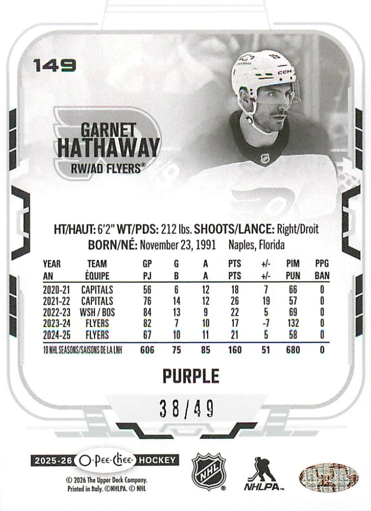 2025-26 UD O-Pee-Chee - Garnet Hathaway - Purple Border /49 #149