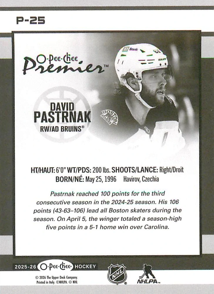 2025-26 UD O-Pee-Chee - David Pastrňák - O-Pee-Chee Premier #P-25