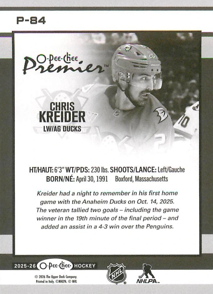 2025-26 UD O-Pee-Chee - Chris Kreider - O-Pee-Chee Premier #P-84