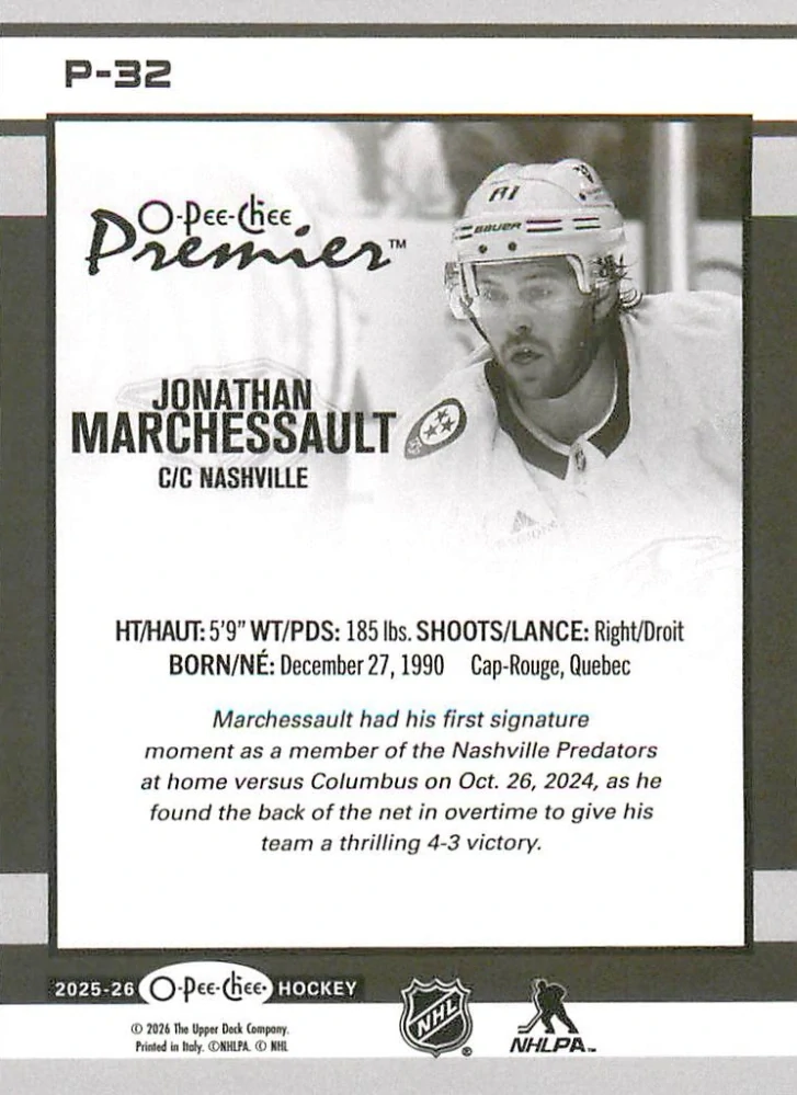 2025-26 UD O-Pee-Chee - Jonathan Marchessault - O-Pee-Chee Premier #P-32