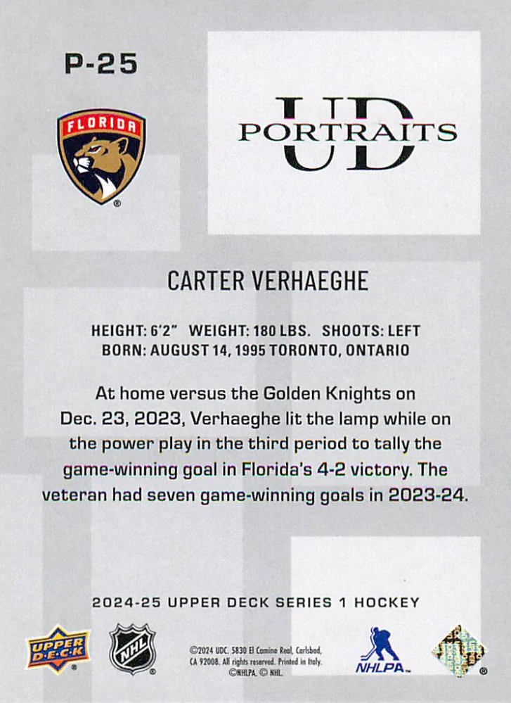 2024-25 UD Series 1 - Carter Verhaeghe - UD Portraits #P-25