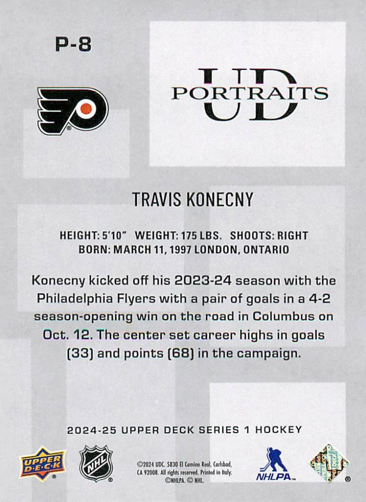 2024-25 UD Series 1 - Travis Konecny - UD Portraits #P-8