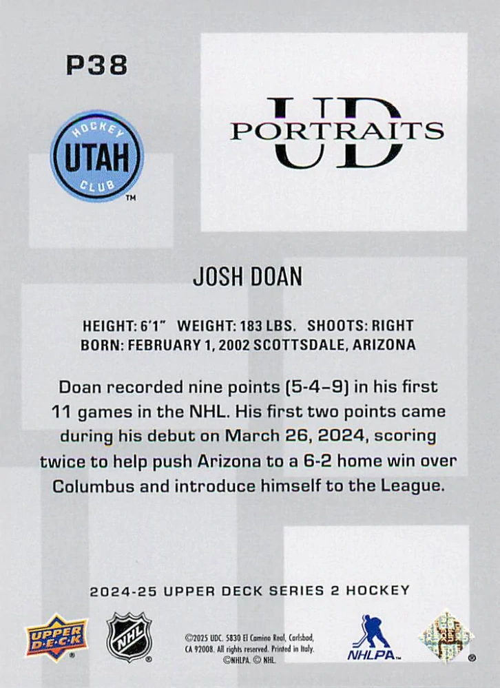 2024-25 UD Series 2 - Josh Doan - UD Portraits #P38